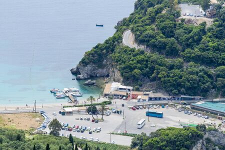 Aerial view of Paleokastritsa coast from Bella Vista on May 15, 2017 in Paleokastritsa resort, Corfu island in Greece.のeditorial素材