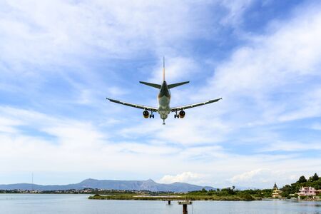 Passenger plane landed at the airport in Kerkyra, Corfu island in Greece.の写真素材