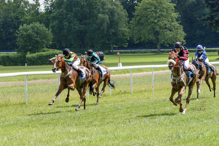 Finish the race for the 3-year-old Arabian horses group III on June 18, 2017 in Wroclaw, Poland. This is an annual race on the track Partynice open to the public.のeditorial素材