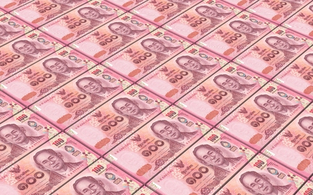 Thai baht bills stacked background. 3D illustration