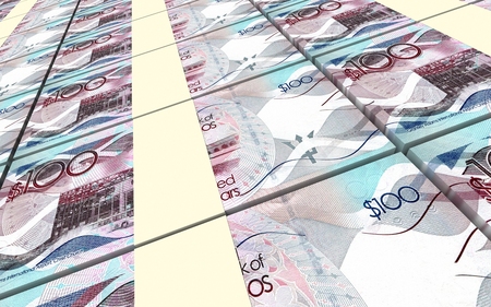 Barbadian dollar bills stacked background. 3D illustration