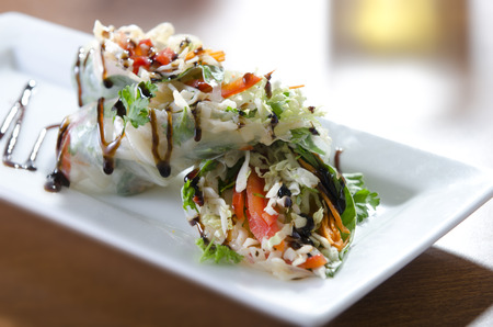 Asian Spring Rolls with Balsamic Vinaigrette Drizzle