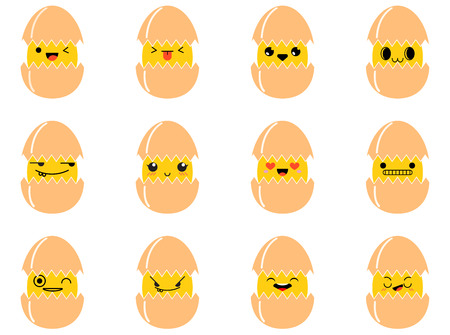 Eggs cute emoji, Emoticons faces setのイラスト素材