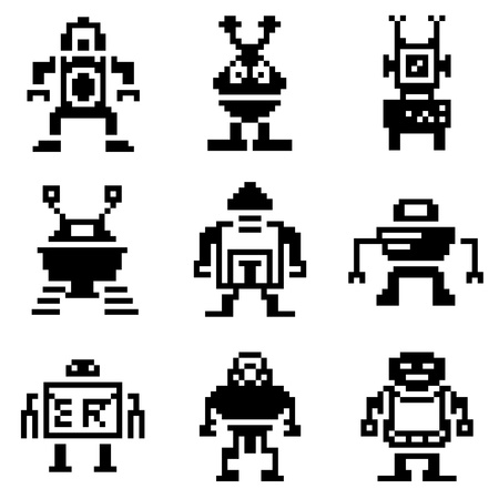 pixel robot mascot setのイラスト素材