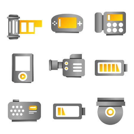 electronic device and multimedia icons, gold color themeのイラスト素材