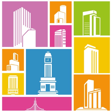 city, metropolis background, building icon, colorful backgroundのイラスト素材