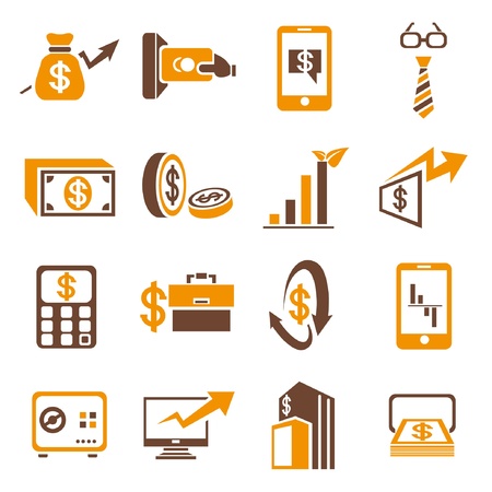 financial concept icons set, orange themeのイラスト素材