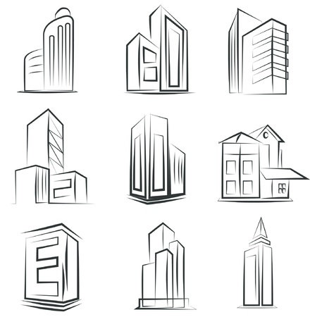 sketched building iconsのイラスト素材