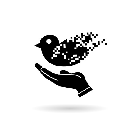 a bird flying over hand, social media conceptのイラスト素材