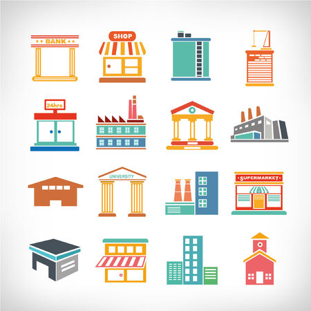 Cute collection of City, Town Buildingsのイラスト素材