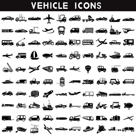 vehicle icons, transportation icons set, car set, ship set, plane set, logistic icon, 100 iconsのイラスト素材
