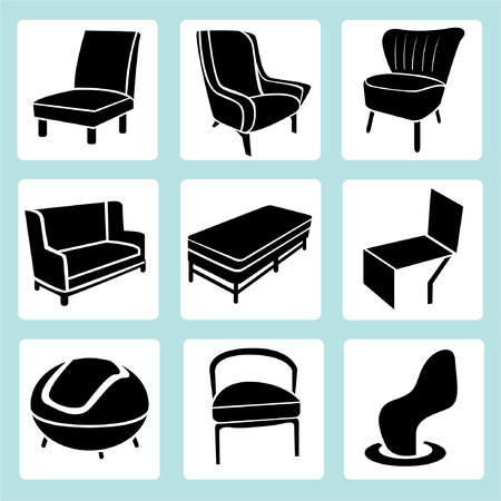 chair set, interior decoration set, furniture iconsのイラスト素材
