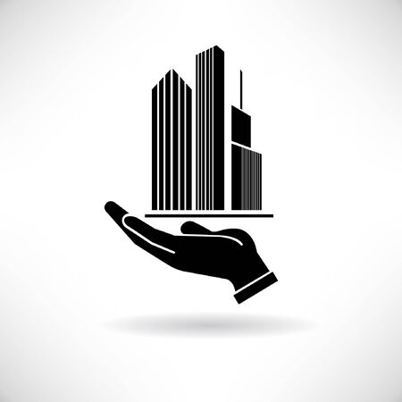 real estate concept symbol, hand holding building, towerのイラスト素材