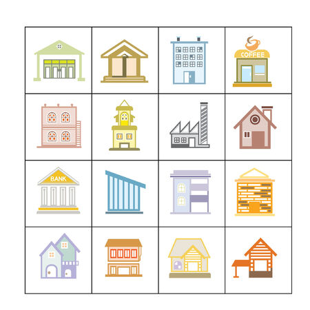 cute building icons set, map elementsのイラスト素材
