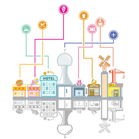 city skyline and social network backgroundのイラスト素材