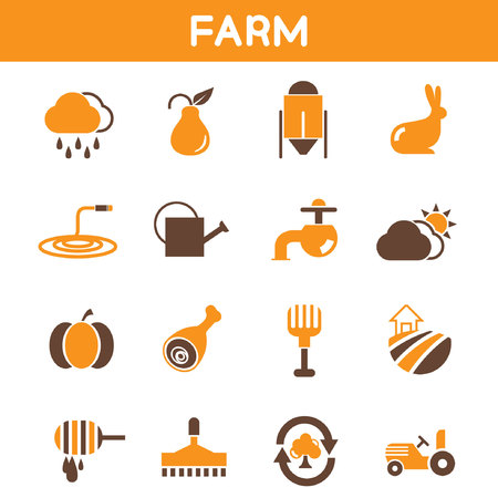 farm icons, orange color themeのイラスト素材