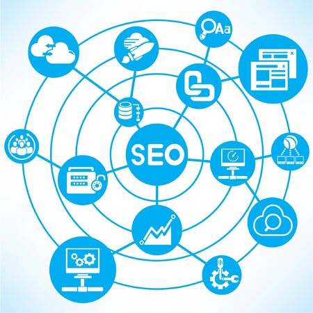 search engine optimization, blue connecting diagramのイラスト素材