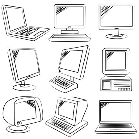 sketch computer setのイラスト素材