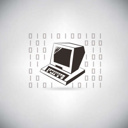 retro computer with digital number background