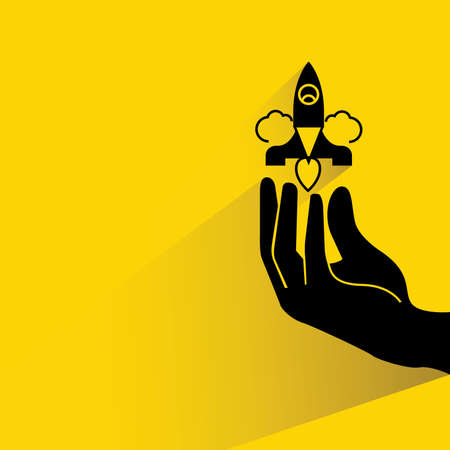 hand holding rocket illustration のイラスト素材