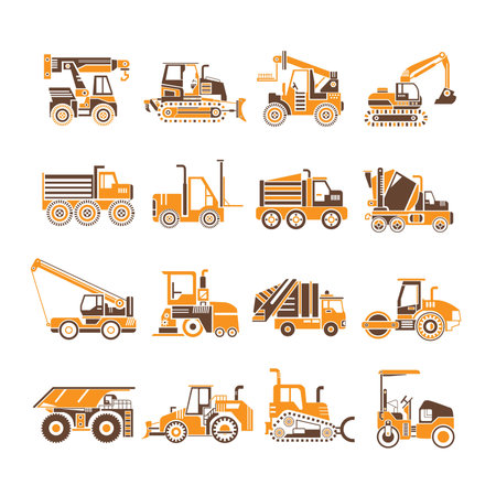 heavy truck, construction equipment iconsのイラスト素材