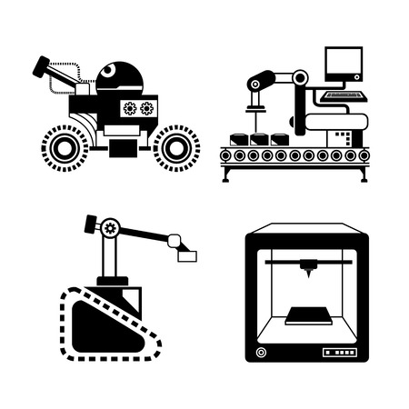 industrial robot and production line iconsのイラスト素材