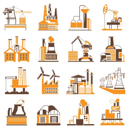 industrial building icons factoryのイラスト素材