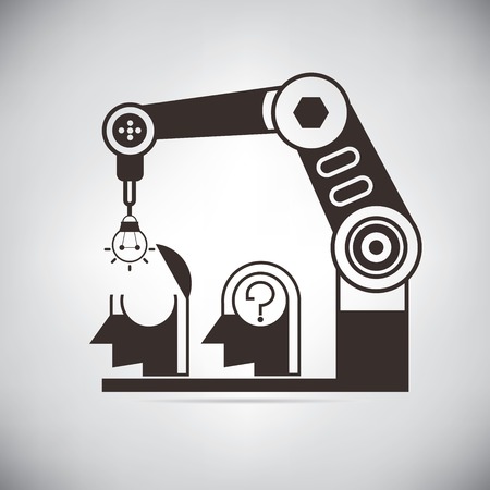 robot hand putting idea bulb into the brainのイラスト素材