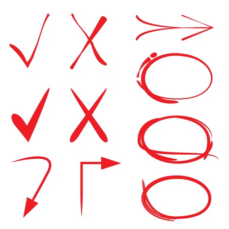 hand draw arrows, check mark, highlighterのイラスト素材