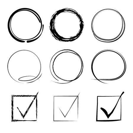 vector set of grunge circle brush, check markのイラスト素材