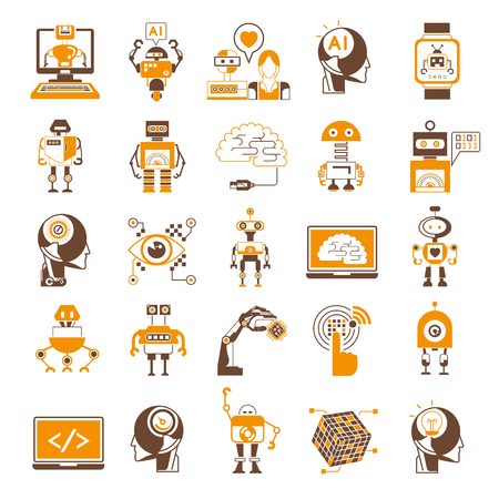 Artificial Intelligence icons, robot icons
