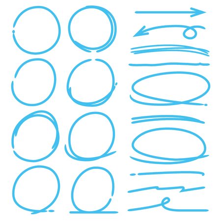 hand drawn highlighter set, brush lines, arrowsのイラスト素材