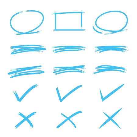 check marks, underlines, circle markersのイラスト素材