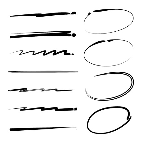 grunge brushes, underlines and circle markersのイラスト素材