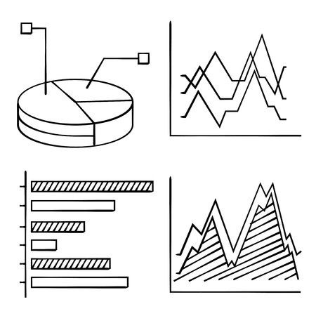 hand drawn graph and chart iconsのイラスト素材