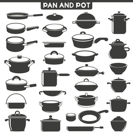 Pan, pot and kitchen tool iconsのイラスト素材
