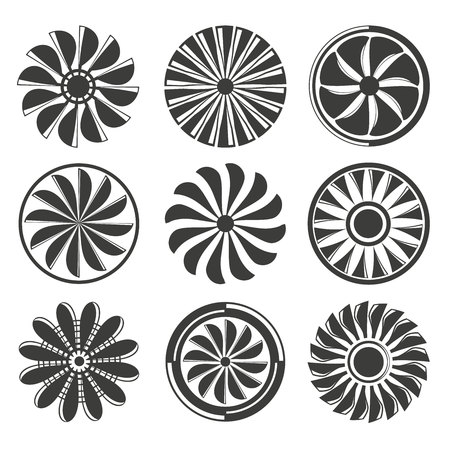 Jet engine, fans and propellers icons setのイラスト素材