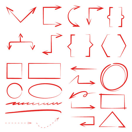 red hand drawn marker elements, arrows, bracketsのイラスト素材