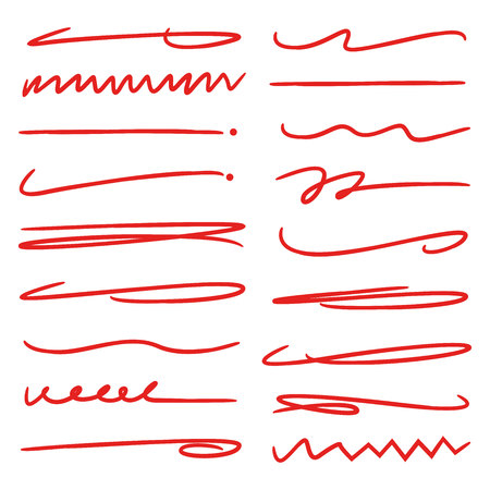 red hand drawn underlines, doodle lines, brush linesのイラスト素材
