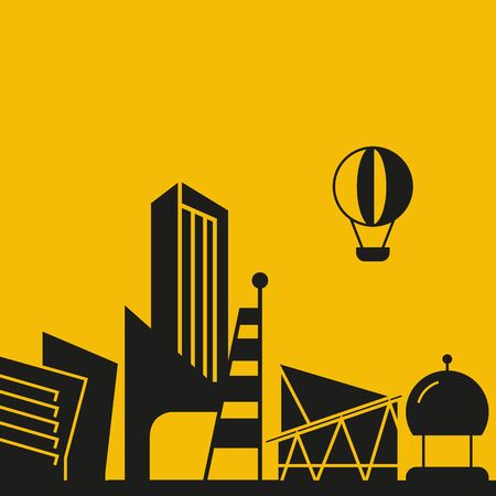 city skyline in yellow backgroundのイラスト素材