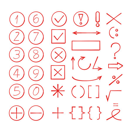 Red hand drawn number and math signsのイラスト素材