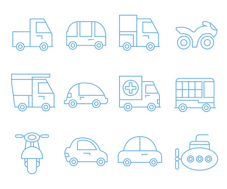 transportation icons, outline iconsのイラスト素材