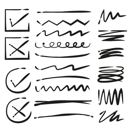 black marker strokes, hand drawn underlinesのイラスト素材