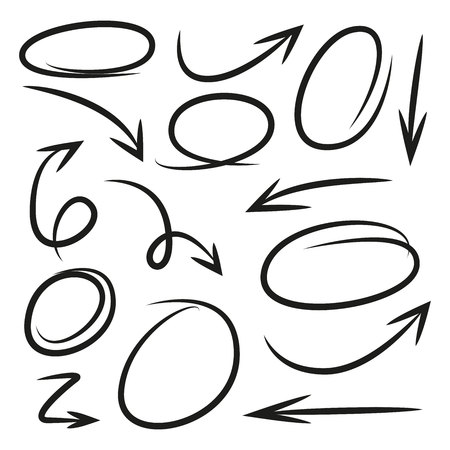 black hand doodle arrows and circlesのイラスト素材