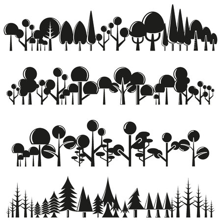 tree silhouette and plant set, forest setのイラスト素材