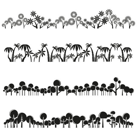 tree silhouette and plant set, forest setのイラスト素材