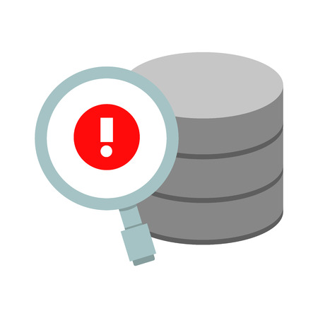 database and magnifier glass with warning signのイラスト素材