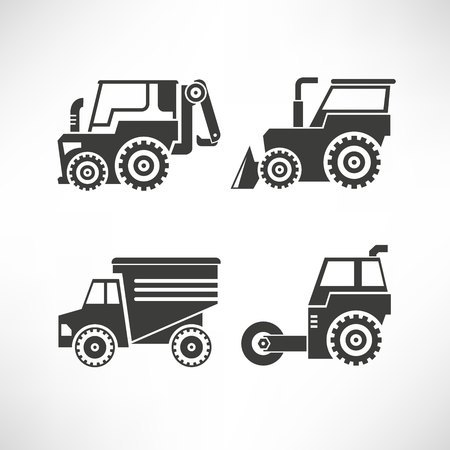 construction equipment icons, truck, tractorのイラスト素材