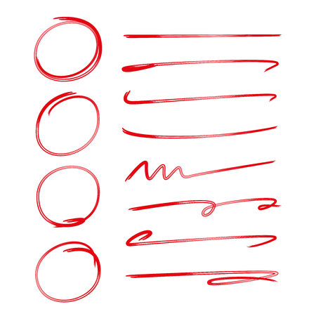 red hand drawn circle and brush linesのイラスト素材