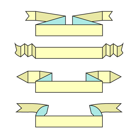 Pastel ribbon banner set on white backgroundのイラスト素材